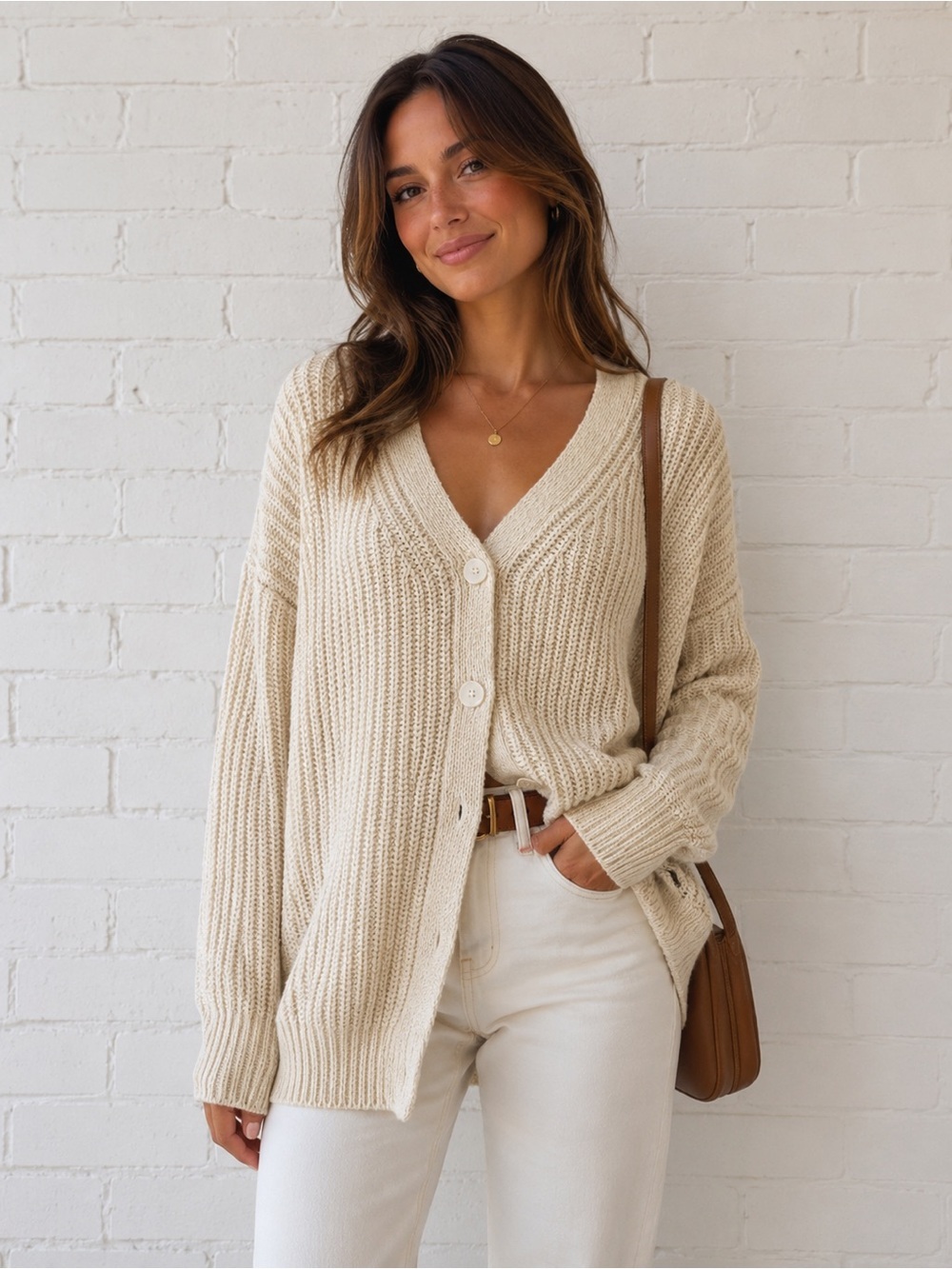 One Grey Day Revolve Oversized Knit Sweater Size Small Cream Cozy Chic NWT